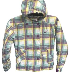 Snowboard Ski Jacket Girls Plaid Purple Green White Size Small